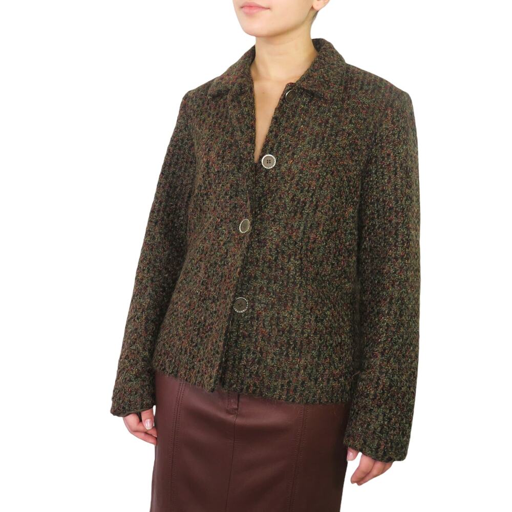 Vintage Brown Tweed Jacket with Shoulder Pads Medium Chunky Knit Cozycore